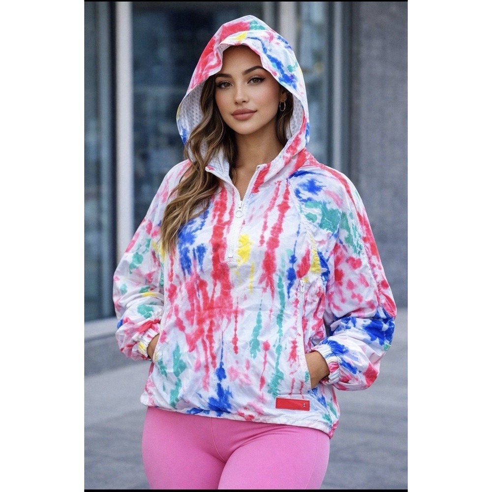 Adidas x Stella McCartney Womens Tie Dye Cropped Windbreaker Jacket Sz XS